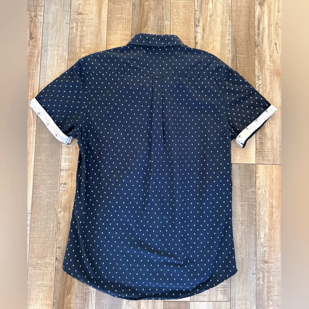 European fitted‎ Navy Patterned Men's Button-Down Shirt